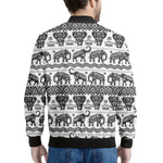 White And Black Indian Elephant Print Men's Bomber Jacket