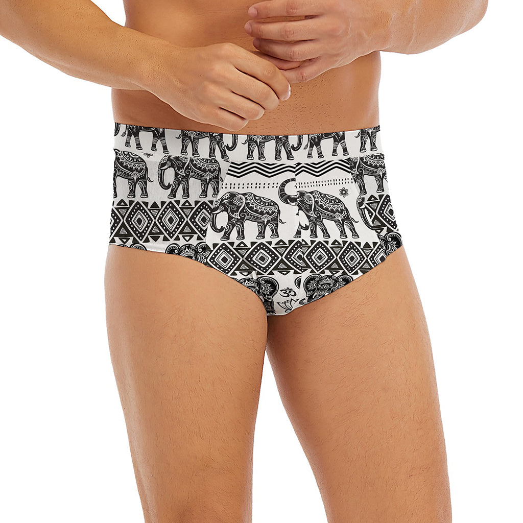 White And Black Indian Elephant Print Men's Briefs