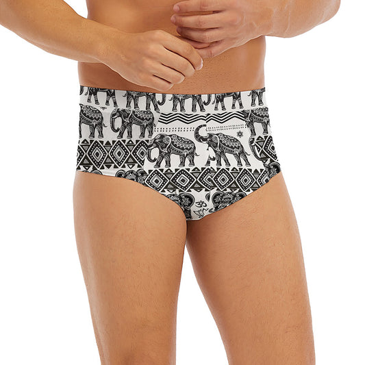 White And Black Indian Elephant Print Men's Briefs