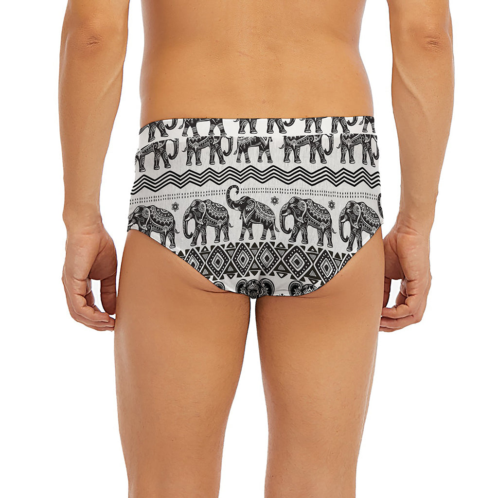 White And Black Indian Elephant Print Men's Briefs