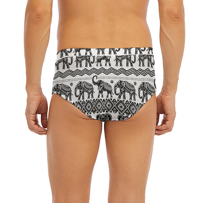 White And Black Indian Elephant Print Men's Briefs