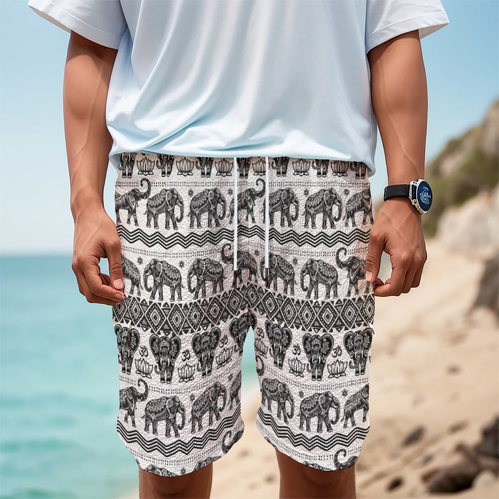 White And Black Indian Elephant Print Men's Cargo Shorts