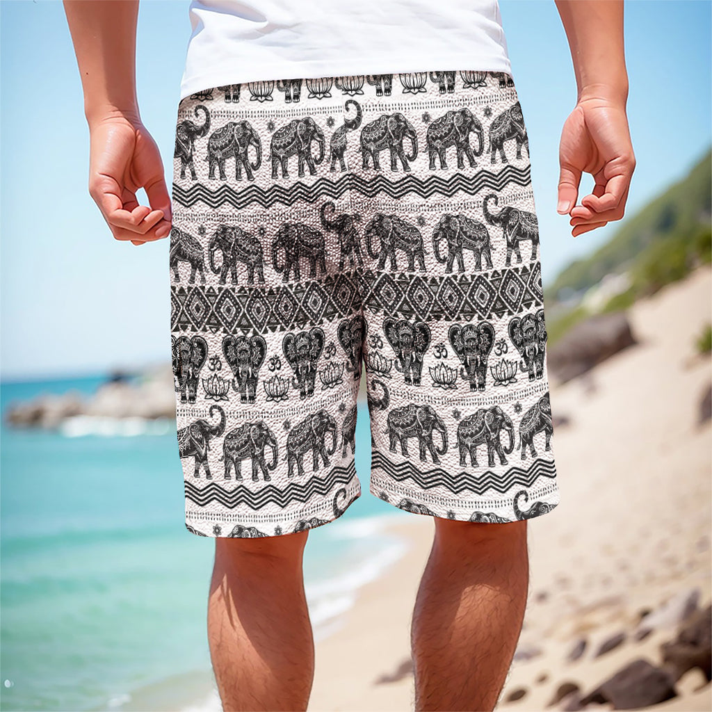 White And Black Indian Elephant Print Men's Cargo Shorts