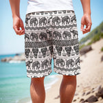 White And Black Indian Elephant Print Men's Cargo Shorts