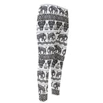 White And Black Indian Elephant Print Men's Compression Pants