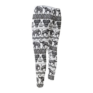 White And Black Indian Elephant Print Men's Compression Pants