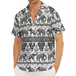 White And Black Indian Elephant Print Men's Deep V-Neck Shirt