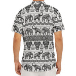 White And Black Indian Elephant Print Men's Deep V-Neck Shirt