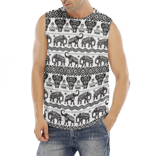 White And Black Indian Elephant Print Men's Fitness Tank Top