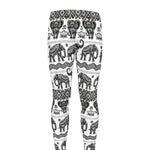 White And Black Indian Elephant Print Men's leggings
