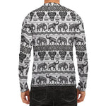 White And Black Indian Elephant Print Men's Long Sleeve Rash Guard