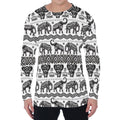 White And Black Indian Elephant Print Men's Long Sleeve T-Shirt
