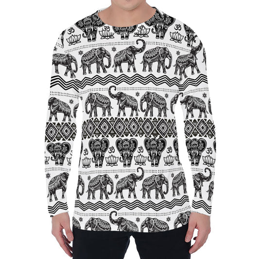 White And Black Indian Elephant Print Men's Long Sleeve T-Shirt