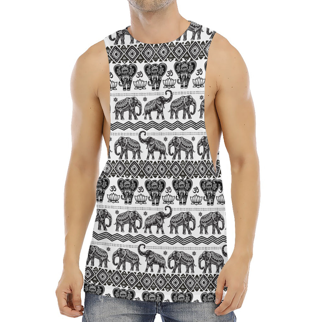 White And Black Indian Elephant Print Men's Muscle Tank Top