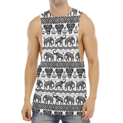 White And Black Indian Elephant Print Men's Muscle Tank Top