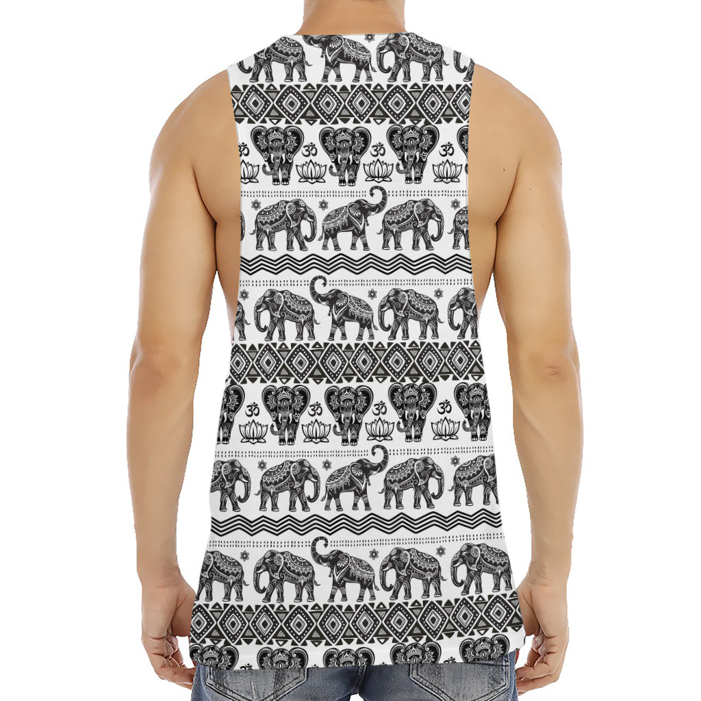 White And Black Indian Elephant Print Men's Muscle Tank Top