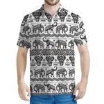 White And Black Indian Elephant Print Men's Polo Shirt