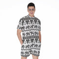 White And Black Indian Elephant Print Men's Romper