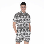 White And Black Indian Elephant Print Men's Rompers