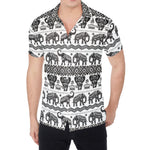 White And Black Indian Elephant Print Men's Shirt