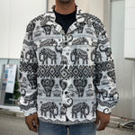 White And Black Indian Elephant Print Men's Shirt Jacket