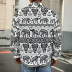 White And Black Indian Elephant Print Men's Shirt Jacket