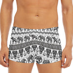 White And Black Indian Elephant Print Men's Short Boxer Briefs