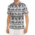 White And Black Indian Elephant Print Men's Short Sleeve Rash Guard