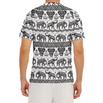 White And Black Indian Elephant Print Men's Short Sleeve Rash Guard