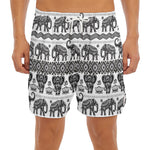 White And Black Indian Elephant Print Men's Split Running Shorts