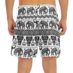 White And Black Indian Elephant Print Men's Split Running Shorts