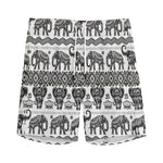 White And Black Indian Elephant Print Men's Sports Shorts