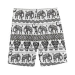 White And Black Indian Elephant Print Men's Sports Shorts