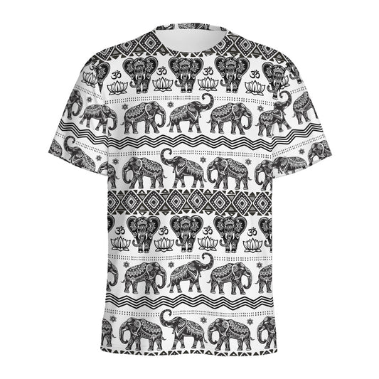 White And Black Indian Elephant Print Men's Sports T-Shirt