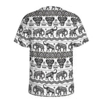 White And Black Indian Elephant Print Men's Sports T-Shirt