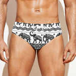 White And Black Indian Elephant Print Men's Swim Briefs