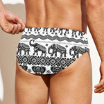 White And Black Indian Elephant Print Men's Swim Briefs