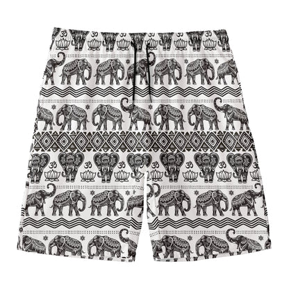 White And Black Indian Elephant Print Men's Swim Trunks