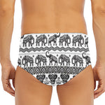 White And Black Indian Elephant Print Men's Triangle Swim Briefs