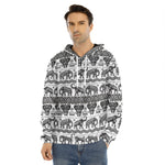 White And Black Indian Elephant Print Men's Velvet Pullover Hoodie