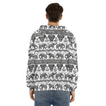 White And Black Indian Elephant Print Men's Velvet Pullover Hoodie