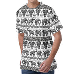 White And Black Indian Elephant Print Men's Velvet T-Shirt