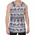 White And Black Indian Elephant Print Men's Velvet Tank Top