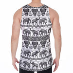 White And Black Indian Elephant Print Men's Velvet Tank Top