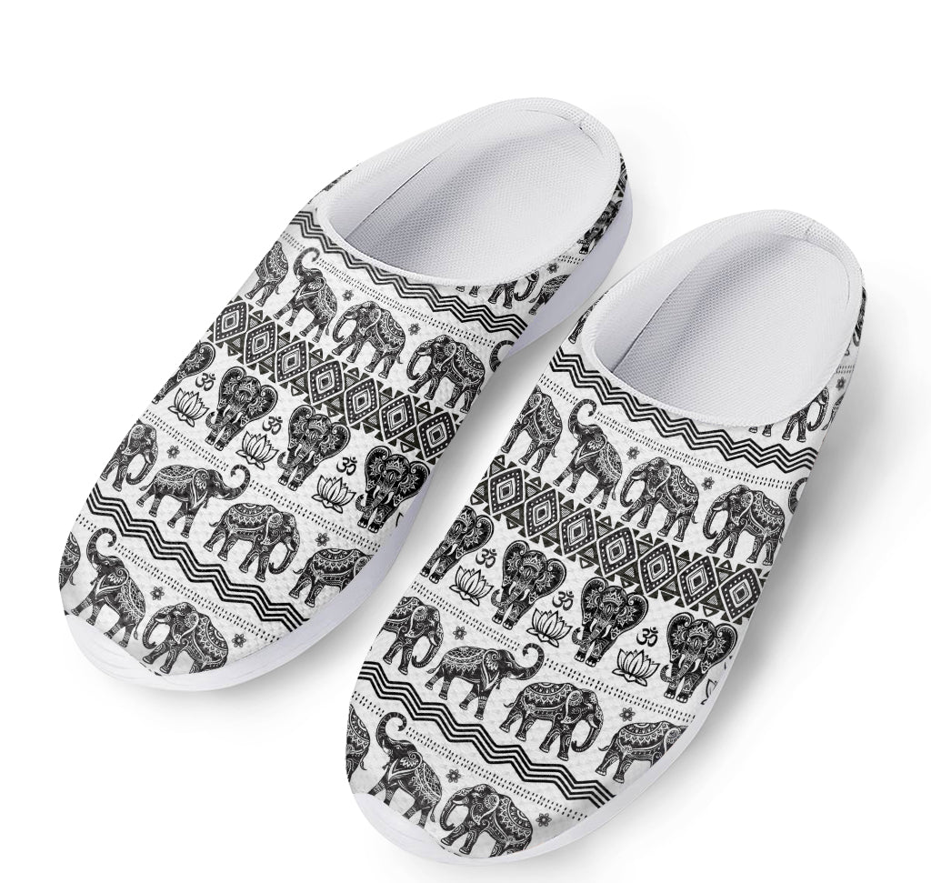 White And Black Indian Elephant Print Mesh Casual Shoes