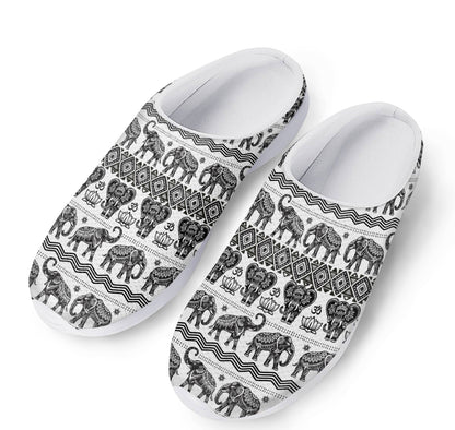 White And Black Indian Elephant Print Mesh Casual Shoes