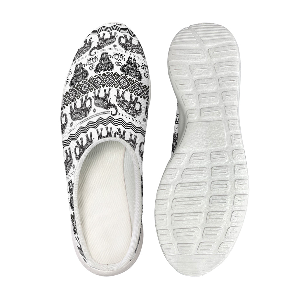 White And Black Indian Elephant Print Mesh Casual Shoes