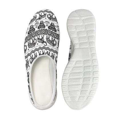 White And Black Indian Elephant Print Mesh Casual Shoes
