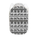 White And Black Indian Elephant Print Mesh Laundry Hamper
