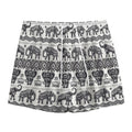 White And Black Indian Elephant Print Mesh Shorts